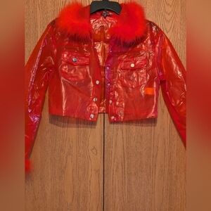 Dolls Kill Fiery Red Faux Fur Jacket